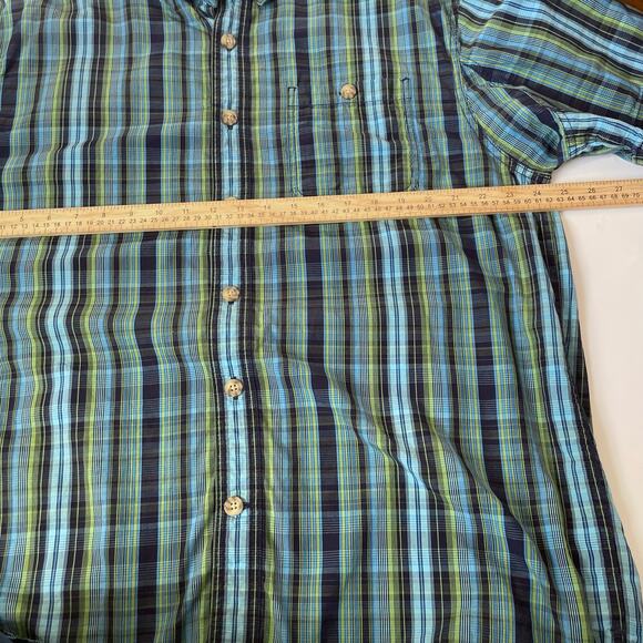 Duluth Size L Plaid Blue Green Button Up Shirt Short Sleeves 100% Cotton - Picture 6 of 7